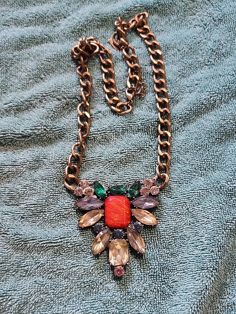 BaubleBar Gold Chain Necklace with Coral Color Center and Multicolor Stones